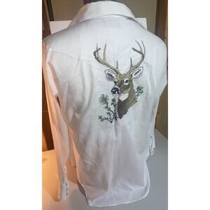 Vintage Dickson-jenkins Western Shirt Size16/33 W/buck Portrait Cross Stitch